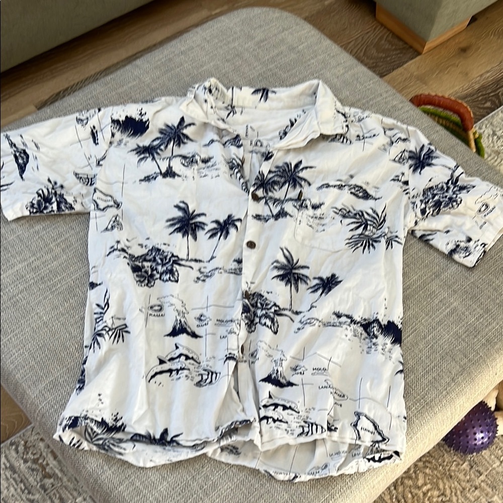 Tommy Bahama White and Navy Hawaiian Shirt